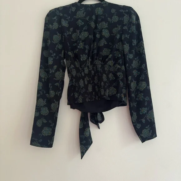 Abercrombie and Fitch Floral Wrap Blouse - Navy and Green - Picture 3 of 5
